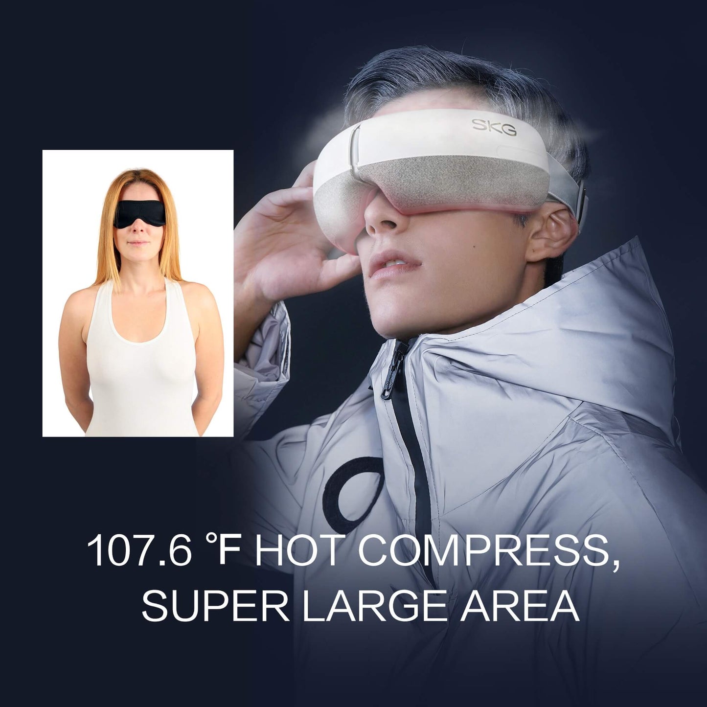 SKG Smart Shiatsu Eye Massager | Bluetooth Therapeutic Heat & Pressure Massage For Tired Eyes
